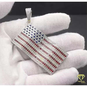 Pendentif drapeau américain serti de diamants moissanite, argent 925, bijoux hip hop - Product Image 6