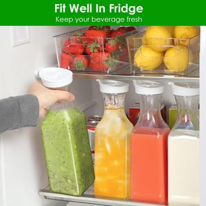 4 Pack 50 oz Water Carafes with Flip Top Lids Square <b>Plastic</b> Clear Pitchers for Juice Iced Tea Fridge Storage <b>Drinkware</b> - Product Image 4