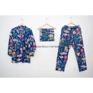 Ensemble de pyjama esthétique pour femmes, en coton, manches longues, vêtements d'été, robes décontractées, ensemble de pyjama imprimé floral fait main - Product Image 6