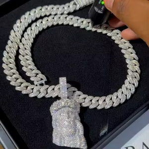Unisex Rhodium Plated 925 Silver Moissanite Pendant Necklace Hiphop Style Link Chain Brilliant Cut for Certified Claw Setting - Product Image 3