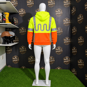 TwillSports <b>Hi</b> <b>Vis</b> Reflective Hoodie Men Safety Workwear <b>Orange</b> Yellow Polyester Sweatshirt Custom Printing Outdoor Use - Product Image 5