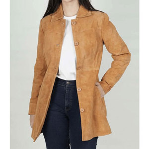 Abrigo de Cuero de Gamuza Genuina para Mujer, Corte Clásico Entallado, Chaqueta Trench de Longitud Media con 4 Botones - Product Image 3