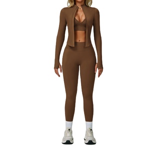 High Waist Three Piece <b>Yoga</b> Set With Compression Leggings Supportive Bra And Lightweight <b>Jacket</b> For Women Fitness And Gym - Product Image 2