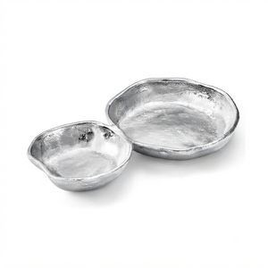 Ensemble de bols de service en métal argenté à double section, ustensiles de cuisine artisanaux, décoration de table moderne, centre de table, cadeau pour condiments - Product Image 1