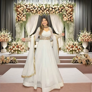 ชุดอานาร์กาลีผ้าจอร์เจตต์เทียมแบบดีไซเนอร์ ตกแต่งด้วยงานปักแบบโคติ ความยาวปกติ แห้งเร็ว ใส่ได้ทุกฤดู เหมาะสำหรับงานแต่งงานและงานเฉลิมฉลอง - Product Image 1