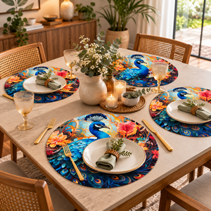 Wholesale Round Polyester Placemat with Colorful Bird and Botanical Print - Product Image 3