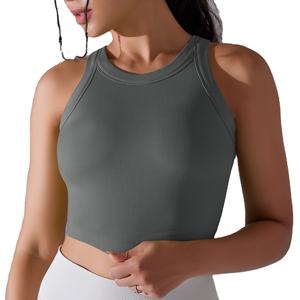 Venta caliente de alta calidad acanalado Yoga chaleco personalizado deportes Jogging Crop Top Fitness Yoga Wear para mujeres Casual Tank Tops de punto - Product Image 5