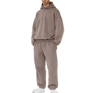 <b>Mens</b> Hooded Tracksuit Solid Color Cotton Sweatshirt And Pants Set Loose Fit Casual Autumn Wear With Side Pockets Elastic Waist - Product Image 1