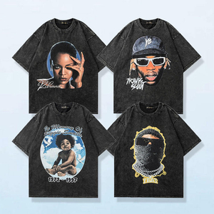 T-shirt vintage surdimensionné en coton 100% délavé à l'acide pour homme, style streetwear hip-hop estival - Product Image 3