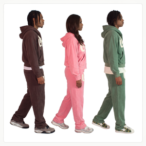 Sweat à capuche zippé en molleton mi-lourd et pantalon de survêtement évasé personnalisés avec logo appliqué - Unisexe, Fabricant OEM - Product Image 2