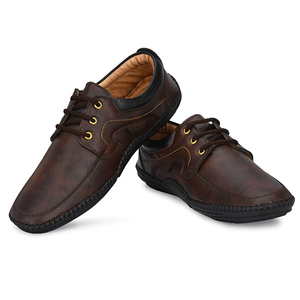 Chaussures habillées en cuir à lacets, bout rond, couleur unie, pour le bureau, confortables pour hommes, toutes saisons, semelle intermédiaire en EVA, semelle extérieure en caoutchouc - Product Image 2