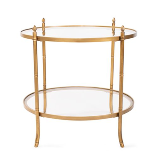 <b>Round</b> Console <b>Table</b> 2 Tier Glass <b>Table</b> Gold Metal <b>Side</b> Accent <b>Table</b> for Living Room Entryway - Product Image 3
