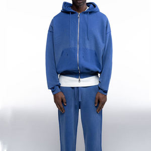 Sweat à capuche en molleton bleu délavé imprimé avec cordon de serrage et détails de poignets déchirés pour l'automne, style formel, ODM, streetwear vintage - Product Image 2