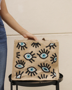 Bolso tote hecho a mano con cuentas de ojo turco por mayorista indio. Bolsos tote tejidos a mano con cuentas. Bolso tote sostenible de Whimsy Art Craft. - Product Image 1