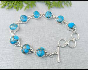 Blue Turquoise Bracelet 925 Sterling Silver Chain Handmade Gemstone Jewelry Elegant Gift - Product Image 4