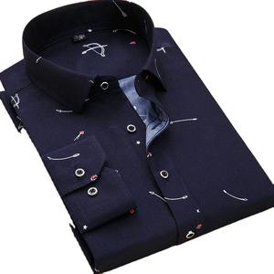 Camisa de popelina informal de manga larga para hombre, con cuello vuelto, abotonada, de corte ajustado, teñida con hilo, estampada, de verano - Product Image 1