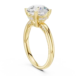 Anillo de Oro Sólido con Diamante Cultivado en Laboratorio de Corte Redondo Deslumbrante y Halo Oculto, Joyería Exclusiva Unisex para Festivales - Product Image 2