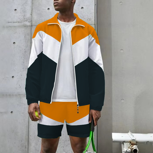 Blouson de course coupe-vent color block pour homme, blanc, bleu, violet, en polyester, col montant, fermeture éclair, style sportif, pour le printemps, coupe régulière - Product Image 6
