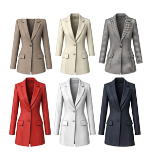 Blazers en laine mélangée pour femmes, couleur unie, col cranté, simple boutonnage, manches longues, infroissable, toutes saisons, longueur standard - Product Image 1