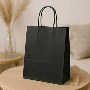 Bolsas de Papel Kraft Personalizadas 100% Recicladas de Color Negro para Regalos, con Asas Premium de Alta Calidad - Product Image 1
