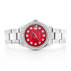 Reloj de Lujo con Diamantes Moissanite, Esfera Roja, Acero Inoxidable, Mecánico Automático, con Fecha, Estilo Hip Hop, Reloj de Pulsera con Incrustaciones de Diamantes - Product Image 1