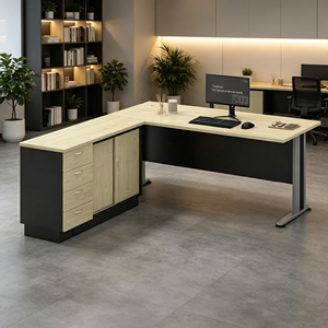 Modern L-shaped Executive <b>Desk</b> with Storage <b>Cabinet</b> Freestanding Chipboard Melamine Design for Hospital Office Use - Product Image 4