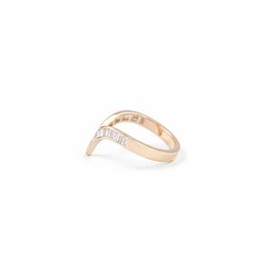 Bague ouverte en or pur 14 carats avec diamant baguette cultivé en laboratoire, bande incurvée, ajustable, cadeau d'anniversaire pour elle - Product Image 3
