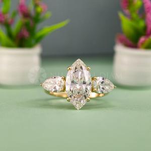 New Design Marquise & Pear Cut <b>Fine</b> Diamond Jewelry Lab Created Diamond <b>Ring</b> in Yellow Gold for Women's from India Supplier - Product Image 1