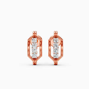 Hexagonal Link <b>Frame</b> Four Diamond Stud Earrings 0.12 Ct Lab Grown In 9K Yellow White And Rose Gold - Product Image 1