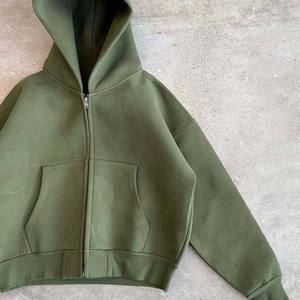 Conjunto Deportivo Personalizado 100% Algodón Ligero con Lavado Ácido en Verde Oliva para Hombre, Sudadera con Capucha y Cremallera Oversize, Pantalones Deportivos Holgados de Felpa - Product Image 2