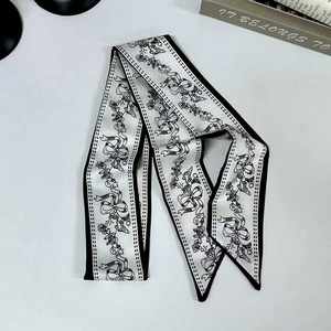 2026 New Arrival Women Vintage Floral Print Skinny Satin Scarf Summer Hair Band Strip Silk Ribbon Neck Scarves Bag Handle Ribbon - Product Image 4