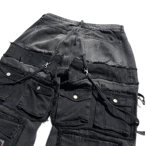 Pantalones Cargo de Mezclilla para Hombre, Talla Grande, Estilo Desgastado y Roto, Corte Holgado, Cintura Media, Bolsillos con Parches, 100% Algodón - Product Image 3