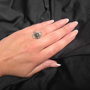 Vintage Green Baltic Amber Sterling Silver <b>Ring</b> Large Natural Gemstone <b>Statement</b> <b>Ring</b> For Women Wife Mother - Product Image 4