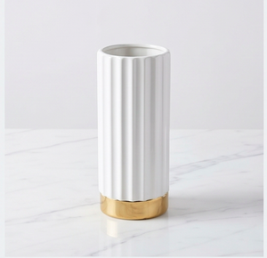Jarrón cilíndrico de cerámica blanca con base dorada, moderno, para decoración del hogar, mesas de boda o regalos. - Product Image 3
