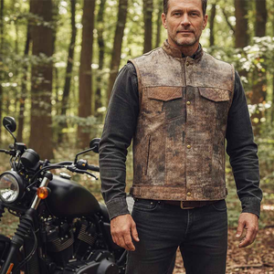 Chaleco de Motociclista de Cuero Vacuno Vintage para Hombre, Chaleco de Cuero para Motociclista con Protección en la Espalda - Product Image 5