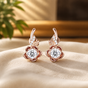 Boucles d'oreilles pendantes en argent sterling 925, motif fleur, avec moissanite taille brillant rond, cadeau pour femme, idéales pour mariage - Product Image 2