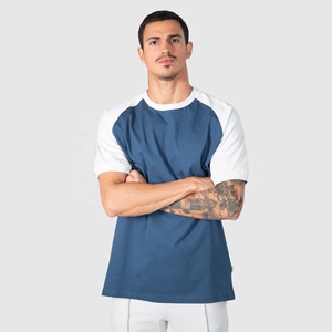 Camiseta en blanco sin etiqueta con cuello grueso de dos tonos para hombre 100% algodón Heavy Ringer manga raglán cuello ligero Patchwork sin etiqueta - Product Image 3