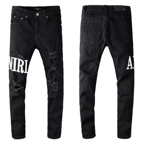 Vaqueros de mezclilla para hombre con dobladillo lavado, índigo de alta calidad, precio mayorista para pequeñas cantidades, estilo avant-garde-hip-hop, streetwear elástico - Product Image 2