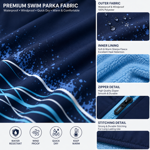 Custom <b>Waterproof</b> Short Sleeve Hooded <b>Changing</b> <b>Robe</b> with Fleece Lining Full Zip Beach Swim Surf Poncho Jacket OEM & ODM Service - Product Image 5