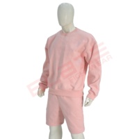 Ensemble deux pièces en tricot rose pour homme, couleur unie, sweat-shirt décontracté et short, vêtements d'été