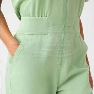 Women Light Green <b>Scrub</b> Top With Zip Front And Pocket For Medical Staff Hospital <b>Uniform</b> Knitted Cotton Polyester Blouse - Product Image 5