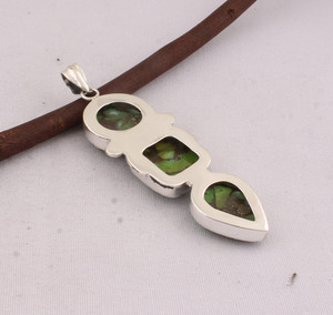Pendentif en cuivre vert naturel, argent sterling 925, émeraude verte, bijoux en argent faits à la main, vente en gros, vintage, anniversaire - Product Image 6