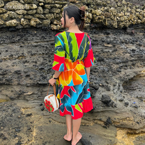 2025 nuevo diseño balinés artesanal rayón playa vestido diseño Floral pintado a mano Original hecho en Bali alta calidad - Product Image 4