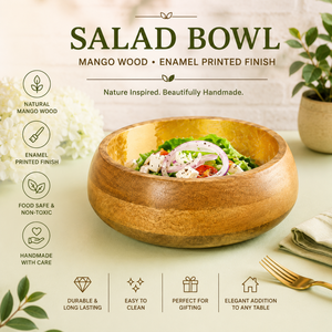 Bol à salade en bois de manguier fait main de qualité supérieure avec finition alimentaire, bol de service en bois naturel pour la cuisine, la salle à manger, les fruits et le mélange de salades - Product Image 5