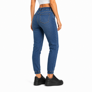 Custom Women Jogger <b>Jeans</b> <b>Elastic</b> Drawstring <b>Waist</b> Cuffed Ankle Stretchy Denim Pants Light Shade Casual Women Denim <b>Jeans</b> - Product Image 4