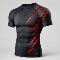 Haut de compression à manches courtes pour homme, respirant, antibactérien, marron beige, motif géométrique, pour le BJJ, le MMA et le grappling