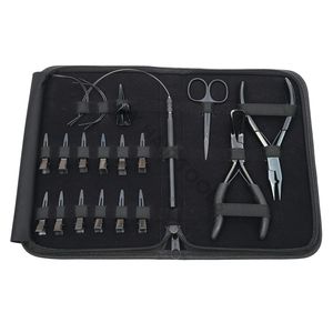 Kit d'outils pour extensions capillaires avec pince à retirer les perles, pince à sertir les micro-perles, aiguilles à coudre courbées, mini-ciseaux et anneau de séparation - Product Image 1