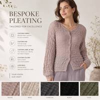 Cardigan plissé ondulé en maille d'été personnalisé en usine, col en V, manches longues, transparent, léger, pour femme, faible MOQ, OEM