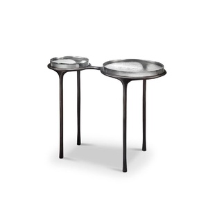 Table d'appoint ronde en métal, design double, qualité antique, taille personnalisée, en aluminium et laiton - Product Image 1