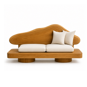 Canapé ARTERRA de luxe écologique en teck durable, rembourré de mousse, semi-circulaire, recouvert de tissu, moderne, trois places, sans accoudoirs, pour salon - Product Image 1